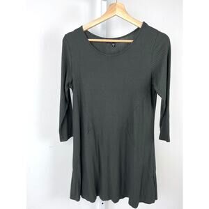 COMFY USA Size S Diamond Side Tunic Top 3/4 Sleeve Shirt Modal Ribbed Knit Green